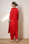 Shop_Sheeshakari_Red Silk Embroidery, Mirrors, Beads, Zari V-neck Paisley Work Kurta Salwar Set _at_Aza_Fashions
