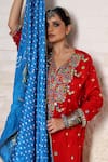Buy_Sheeshakari_Red Silk Embroidery, Mirrors, Beads, Zari V-neck Paisley Work Kurta Salwar Set _Online_at_Aza_Fashions