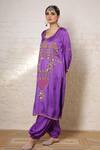 Shop_Sheeshakari_Purple Silk Embroidery, Mirrors, Beads, Zari Scoop Minar Motif Hand Kurta Set _Online_at_Aza_Fashions