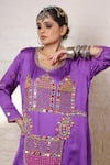 Sheeshakari_Purple Silk Embroidery, Mirrors, Beads, Zari Scoop Minar Motif Hand Kurta Set _at_Aza_Fashions