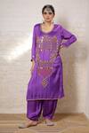 Buy_Sheeshakari_Purple Silk Embroidery, Mirrors, Beads, Zari Scoop Minar Motif Hand Kurta Set _at_Aza_Fashions