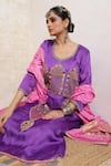 Buy_Sheeshakari_Purple Silk Embroidery, Mirrors, Beads, Zari Scoop Minar Motif Hand Kurta Set 