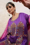 Shop_Sheeshakari_Purple Silk Embroidery, Mirrors, Beads, Zari Scoop Minar Motif Hand Kurta Set 