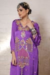 Sheeshakari_Purple Silk Embroidery, Mirrors, Beads, Zari Minar Motif Hand Kurta Salwar Set _Online_at_Aza_Fashions