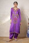 Shop_Sheeshakari_Purple Silk Embroidery, Mirrors, Beads, Zari Minar Motif Hand Kurta Salwar Set _Online_at_Aza_Fashions