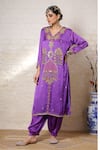 Sheeshakari_Purple Silk Embroidery, Mirrors, Beads, Zari Minar Motif Hand Kurta Salwar Set _at_Aza_Fashions
