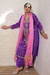 Buy_Sheeshakari_Purple Silk Embroidery, Mirrors, Beads, Zari Minar Motif Hand Kurta Salwar Set 