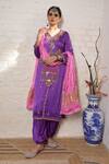 Buy_Sheeshakari_Purple Silk Embroidery, Mirrors, Beads, Zari Minar Motif Hand Kurta Salwar Set _at_Aza_Fashions