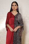 Sheeshakari_Rust Silk Mirrors, Embroidery, Beads V-neck Ajrakh Print And Work Kaftan Dress _Online_at_Aza_Fashions
