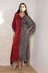 Buy_Sheeshakari_Rust Silk Mirrors, Embroidery, Beads V-neck Ajrakh Print And Work Kaftan Dress _Online_at_Aza_Fashions