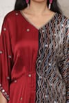 Buy_Sheeshakari_Rust Silk Mirrors, Embroidery, Beads V-neck Ajrakh Print And Work Kaftan Dress 