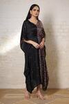 Sheeshakari_Black Silk Mirrors, Embroidery, Beads V-neck Ajrakh Hand Printed And Kaftan _Online_at_Aza_Fashions