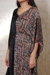 Shop_Sheeshakari_Black Silk Mirrors, Embroidery, Beads V-neck Ajrakh Hand Printed And Kaftan _Online_at_Aza_Fashions