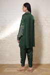 Shop_Sheeshakari_Green Silk Embroidery, Mirrors Collared Ajrakh Hand Print And Shirt Pant Set _at_Aza_Fashions