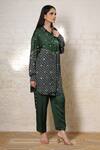 Sheeshakari_Green Silk Embroidery, Mirrors Collared Ajrakh Hand Print And Shirt Pant Set _Online_at_Aza_Fashions