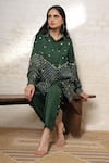 Buy_Sheeshakari_Green Silk Embroidery, Mirrors Collared Ajrakh Hand Print And Shirt Pant Set _Online_at_Aza_Fashions