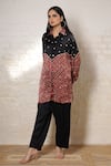 Buy_Sheeshakari_Black Silk Embroidery, Mirrors Collared Ajrakh Hand Print And Shirt Pant Set _Online_at_Aza_Fashions