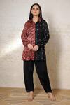 Buy_Sheeshakari_Black Silk Embroidery Collared Ajrakh Hand Print And Shirt Pant Co-ord Set _at_Aza_Fashions