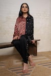 Sheeshakari_Black Silk Embroidery Collared Ajrakh Hand Print And Shirt Pant Co-ord Set _at_Aza_Fashions