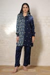 Buy_Sheeshakari_Blue Silk Embroidery Collared Ajrakh Hand Print And Pant Co-ord Set _at_Aza_Fashions