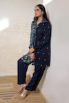 Shop_Sheeshakari_Blue Silk Embroidery Collared Ajrakh Hand Print And Pant Co-ord Set _Online_at_Aza_Fashions