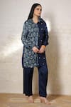 Sheeshakari_Blue Silk Embroidery Collared Ajrakh Hand Print And Pant Co-ord Set _at_Aza_Fashions