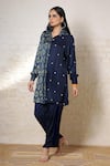 Buy_Sheeshakari_Blue Silk Embroidery Collared Ajrakh Hand Print And Pant Co-ord Set 