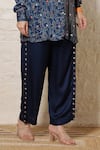 Sheeshakari_Blue Silk Embroidery, Stones Collared Ajrakh Hand Print And Shirt Pant Set _Online_at_Aza_Fashions