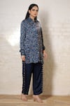 Buy_Sheeshakari_Blue Silk Embroidery, Stones Collared Ajrakh Hand Print And Shirt Pant Set 