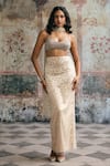 Buy_SAANJH BY LEA_Taupe Mesh, Satin Mirrors, Sequins, Alfiya Rhinestone-embellished Skirt Set _at_Aza_Fashions