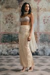 SAANJH BY LEA_Taupe Mesh, Satin Mirrors, Sequins, Alfiya Rhinestone-embellished Skirt Set _at_Aza_Fashions
