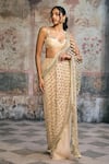 SAANJH BY LEA_Gold Organza Mirrors, Sayra Embellished Pre-draped Saree With Blouse _Online_at_Aza_Fashions