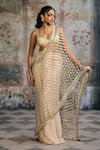 Shop_SAANJH BY LEA_Gold Organza Mirrors, Sayra Embellished Pre-draped Saree With Blouse _Online_at_Aza_Fashions