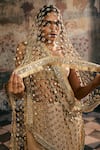 SAANJH BY LEA_Gold Organza Mirrors, Sayra Embellished Pre-draped Saree With Blouse _at_Aza_Fashions