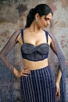 Buy_SAANJH BY LEA_Blue Mesh, Satin Rhinestones, Sequins, Stones Layra Hand Embellished Lehenga Set 