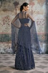 Shop_SAANJH BY LEA_Blue Mesh, Satin Rhinestones, Sequins, Stones Layra Hand Embellished Lehenga Set _at_Aza_Fashions