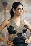 SAANJH BY LEA_Black Silk Embroidery Halter Neck, Kaia Kurta Set _at_Aza_Fashions