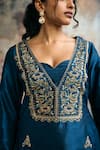 Buy_SAANJH BY LEA_Blue Velvet, Silk, Organza Embroidery, Ambar Hand-embroidered Kurta Set _Online_at_Aza_Fashions