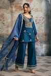 Buy_SAANJH BY LEA_Blue Velvet, Silk, Organza Embroidery, Ambar Hand-embroidered Kurta Set 