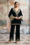 Buy_SAANJH BY LEA_Black Velvet Embroidery, Sequins, Pearls, Asmaira Hand-embroidered Kurta Set _Online_at_Aza_Fashions
