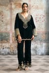 Shop_SAANJH BY LEA_Black Velvet Embroidery, Sequins, Pearls, Asmaira Hand-embroidered Kurta Set _Online_at_Aza_Fashions