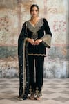 Buy_SAANJH BY LEA_Black Velvet Embroidery, Sequins, Pearls, Asmaira Hand-embroidered Kurta Set _at_Aza_Fashions