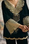 SAANJH BY LEA_Black Velvet Embroidery, Sequins, Pearls, Asmaira Hand-embroidered Kurta Set _at_Aza_Fashions