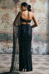 Shop_SAANJH BY LEA_Black Satin, Georgette, Mesh Rhinestones, Aliara Pre-draped Saree With Blouse_at_Aza_Fashions