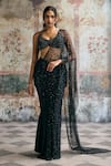 Buy_SAANJH BY LEA_Black Satin, Georgette, Mesh Rhinestones, Aliara Pre-draped Saree With Blouse_at_Aza_Fashions
