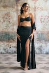 Shop_SAANJH BY LEA_Black Spandex, Knit Sequins, Rhinestones Shaina Slit Skirt With Blouse _Online_at_Aza_Fashions