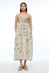 Buy_Payal Pratap_Beige Handloom Cotton, Linen Applique, Embroidery Abstract Strappy Dress _at_Aza_Fashions