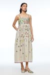 Buy_Payal Pratap_Beige Handloom Cotton, Linen Applique, Embroidery Abstract Strappy Dress _Online_at_Aza_Fashions