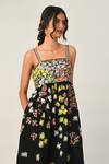 Shop_Payal Pratap_Black Linen Applique, Embroidery Square Neck Multi Abstract Strappy Dress _Online_at_Aza_Fashions