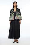 Buy_Payal Pratap_Black Viscose, Linen Applique, Embroidery Open Neck Peplum Jacket _Online_at_Aza_Fashions